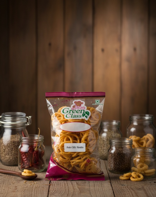 Crispy butter chilli murukku spirals